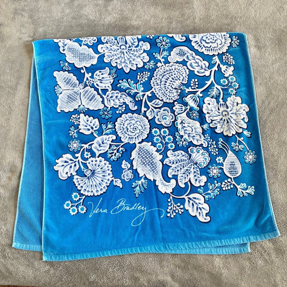 Vera Bradley Beach Towel Blue Lagoon Floral Beach Towel 32” X 64” *READ*